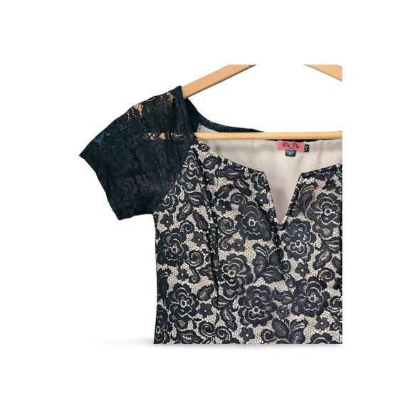Chi Chi London Women’s Dress 6 Black Cream Floral Lace Fit Flare Retro - Picture 4 of 13